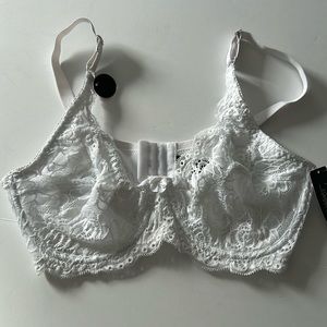 NWT Rene Rofe Lace full coverage bra 38DD White